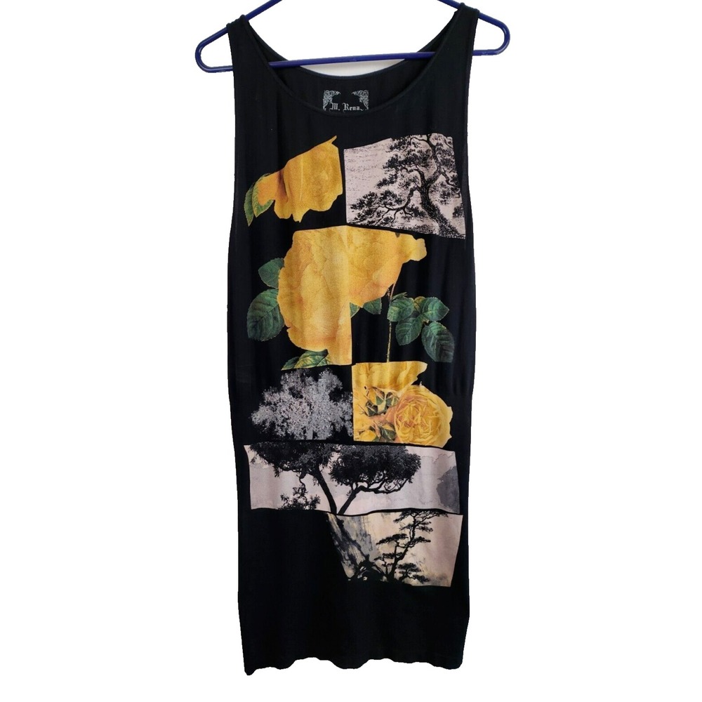 M Rena Womens‎ Bodycon Tank Dress One Size Black Abstract Art Sleeveless Stretch